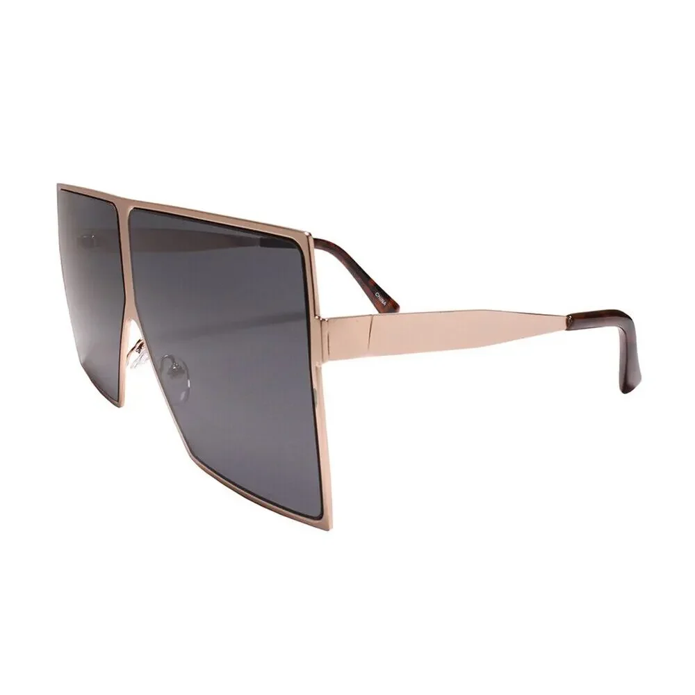 Contemporary Glam XXL Oversized Metal Square Gold Sunglasses Women